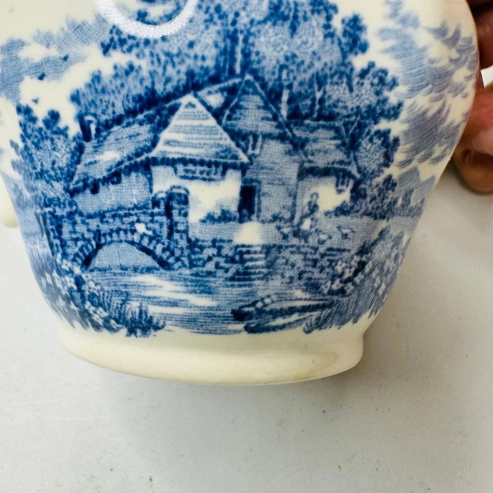 Salem China  English Village Blue White Ironstone Creamer Pitcher Staffordshire